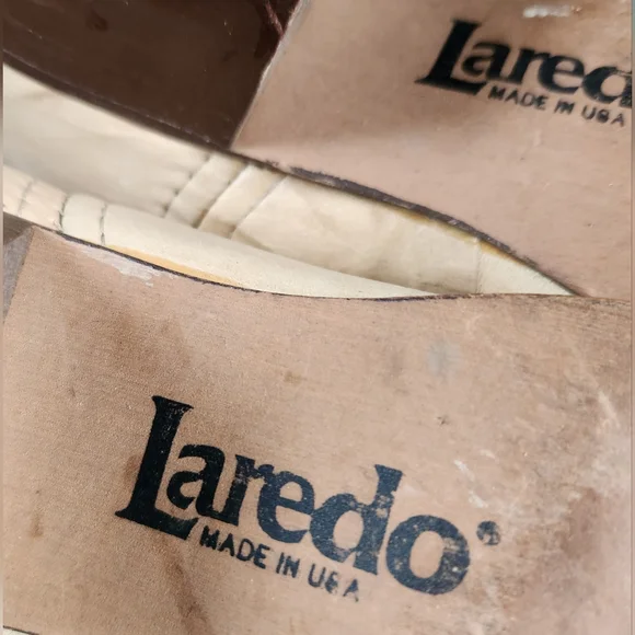 LAREDO 80's Vintage Tan Cream Retro Leather Western Fringe Cowboy Girl Boots 9M - Picture 16 of 16